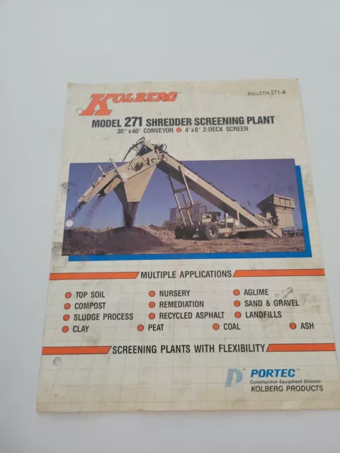 Dealer's Brochure Pamphlet Kolberg Model 271 Shredder Screening Plant