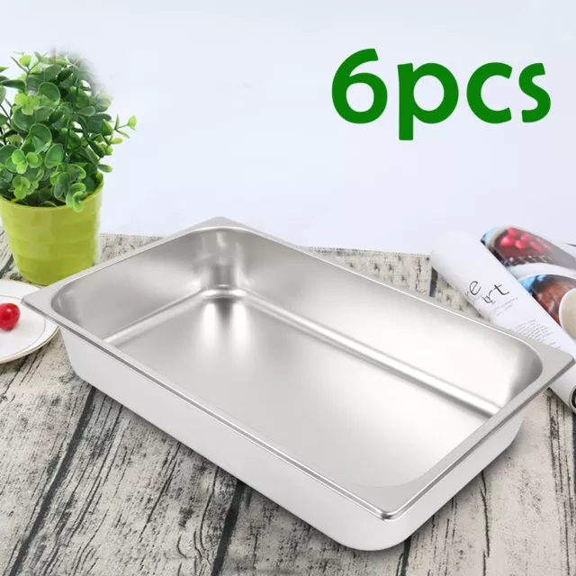 6 Pack Full Size 4" Deep Stainless Steel Steam Prep Table Buffet Food Pan Hotel
