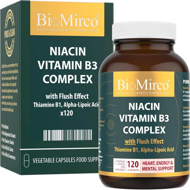 NIACIN VITAMIN B3 Complex, with Flush Effect, 120 Premium Capsules ...