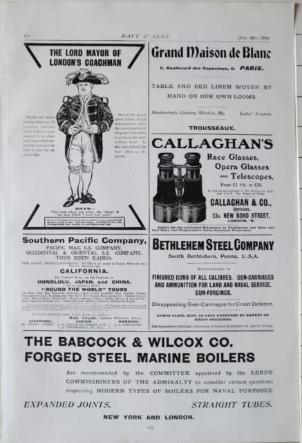 1903 Stampa Annunci CALLAGHAN'S Occhiali - Babcock & Wilcox Co Marino Caldaie