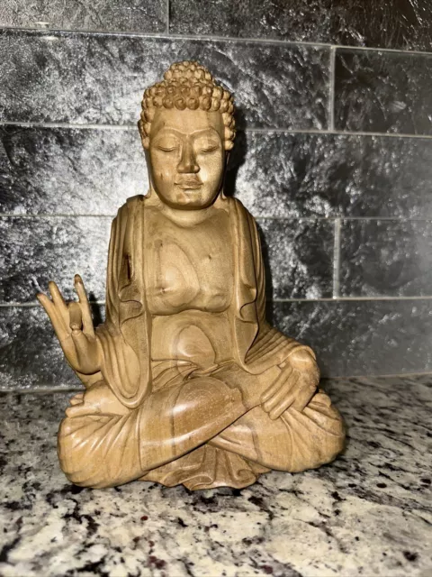 Carved Wood Teaching Buddha Statue 8 5/8”