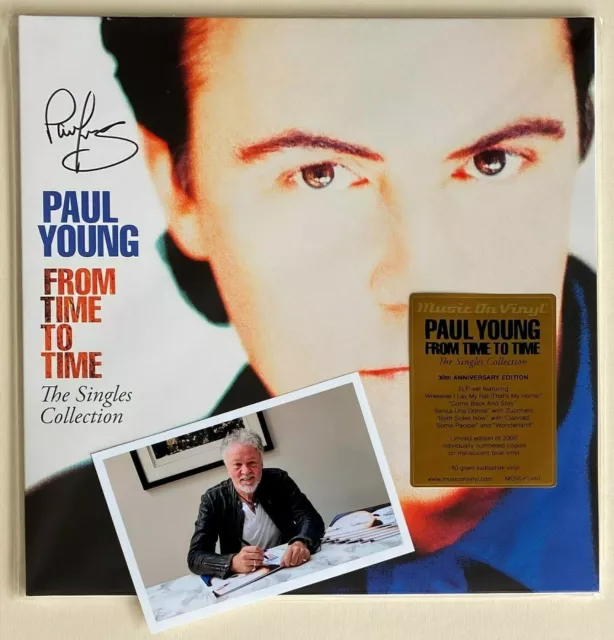 PAUL YOUNG * FROM TIME TO TIME - THE SINGLES * SIGNED LIMITED 2x BLUE VINYL * BN