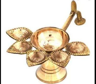Odishabazaar in ottone 18 x 11,5 x 6,3 cm bruciatore a canfora Panch Aarti / Hindi Puja a 5 facce lampada indiana da olio 