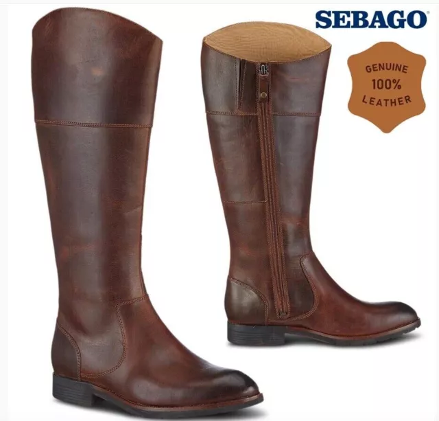 SEBAGO Girls Knee High Boots Western Cowboy Boots Brown Leather Zip Up Size 2.5