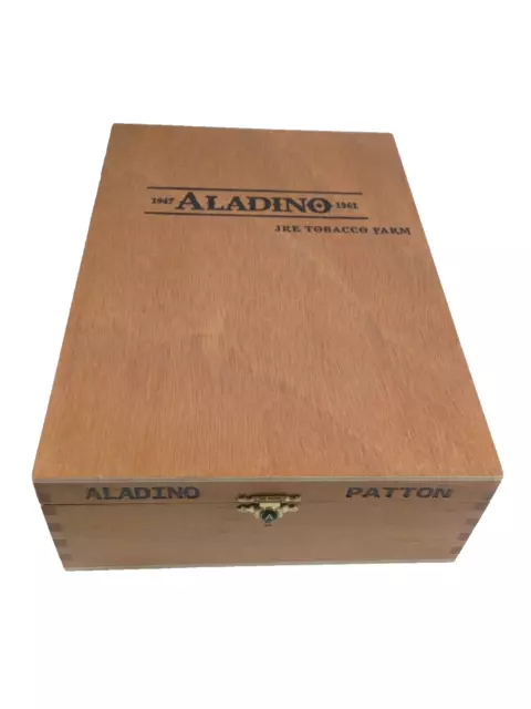 Wooden Cigar Box JRE Tobacco Farm Aladino 10-1/2”x7-1/4”x3” EMPTY