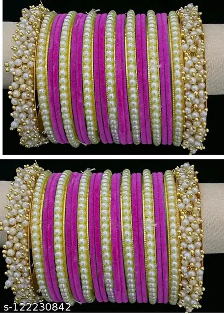 48Pieces Lila Farbe Kundan Perlen Glas Samt Armreif Set Mädchen / Damen Schmuck