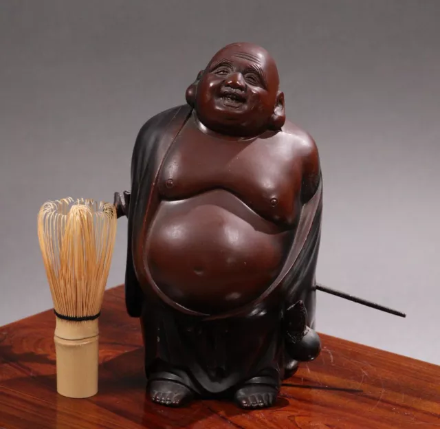 Old Japanese Bronze Lucky God Hotei Statue 7.9inch Buddhism Art Meiji Era 19th