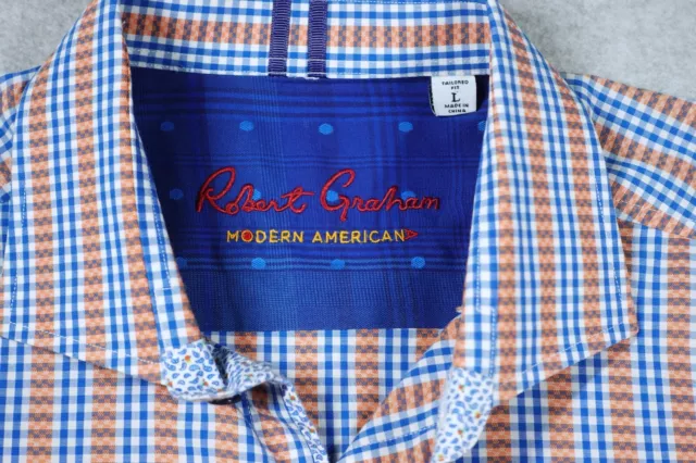 Robert Graham Modern Americana Men's Large Long Sleeve Shirt Blue Orange Stripes