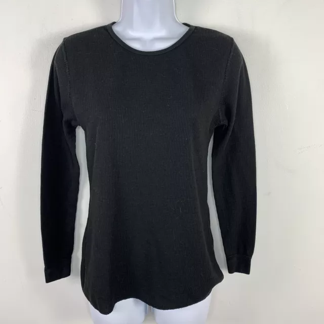 FRUIT OF THE Loom Womens Thermal Top Sz S Black Waffle Knit Long Sleeve ...