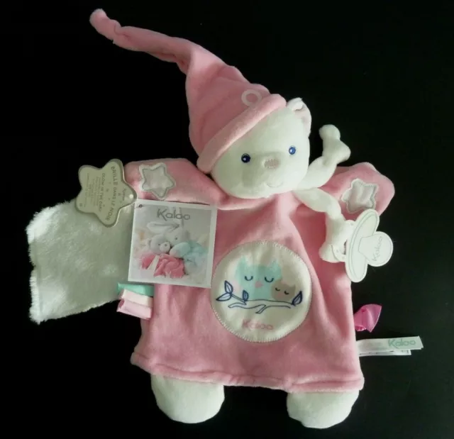 K2 - Doudou Plat Marionnette Kaloo Ours Rose Blanc Mouchoir Imagine Etoile Neuf