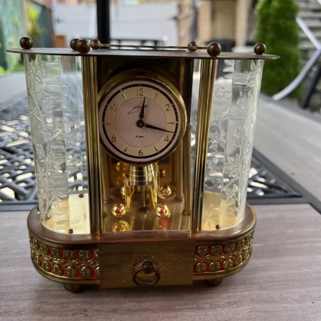 Vintage Music Box with 8 Day "SCHMID" German Mantel Clock Brass & Glass