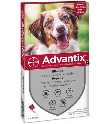 Advantix Spot-On Antiparassitario per Cani da 10 a 25 kg 4 Pipette Antipulci