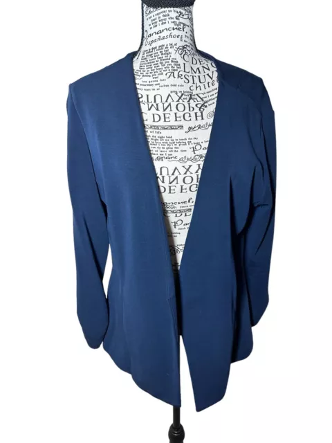 TART Women’s Large Blue Open Front Knit Sweater Blazer Jacket Ruched Sleeves