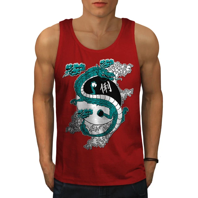 Wellcoda Dragon Asia Art Fantasy Mens Tank Top, Asian Active Sports Shirt