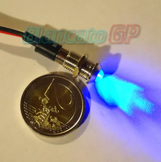 SPIA LED BLU 12V DC METALLO "TONDO" 8mm [auto moto camper nautica segnalatore]