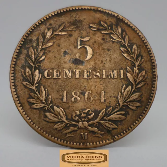 1864-M San Marino 5 Centesimi, Mintage of 280,000 #C34612NQ