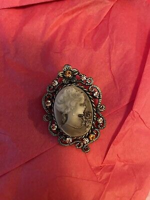 Vintage CAMEO Rhinestone PIN BROOCH &pendant Victorian Style Jewelry
