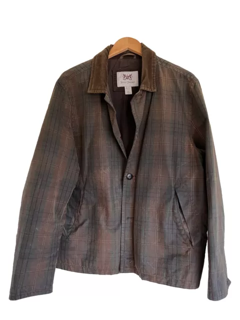 Hickey Freeman Cotton Waxed Corduroy Collar Chore Coat Jacket Plaid Brown XL