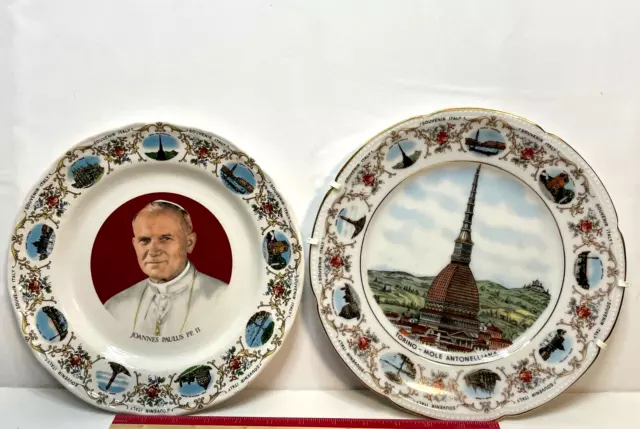 Souvenir Italy plate Joannes Paulus PP. II Torino Mole Antonelliana 9 1/2"