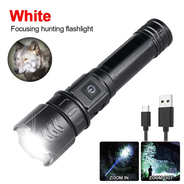 Tactical LED Flashlight Torch Hunting Predator Light 800 Yards 2000LM Zoom USB