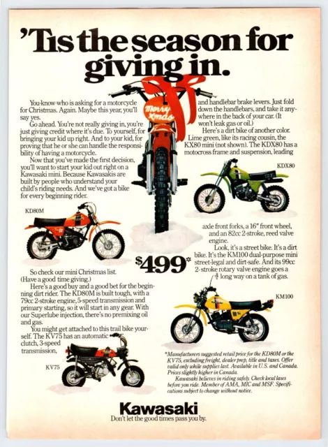 1979 KAWASAKI MOTORCYCLE FOR CHRISTMAS Vintage 8"X11" Magazine Ad 1970's HCF3