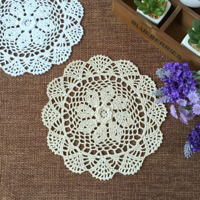 4Pcs 22cm Vintage Hand Crochet Lace Doilies Flower Doily Round Table Mat Wedding