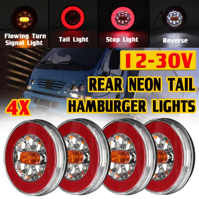 4x 12V LED REAR ROUND HAMBURGER TAIL LAMP LIGHTS LORRY TRUCK CAR VAN TRAILER BUS