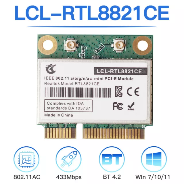 mini PCI-E WiFi Card RTL8821CE Dual Band 802.11ac 2.4G/5G WiFi Bluetooth Adapter