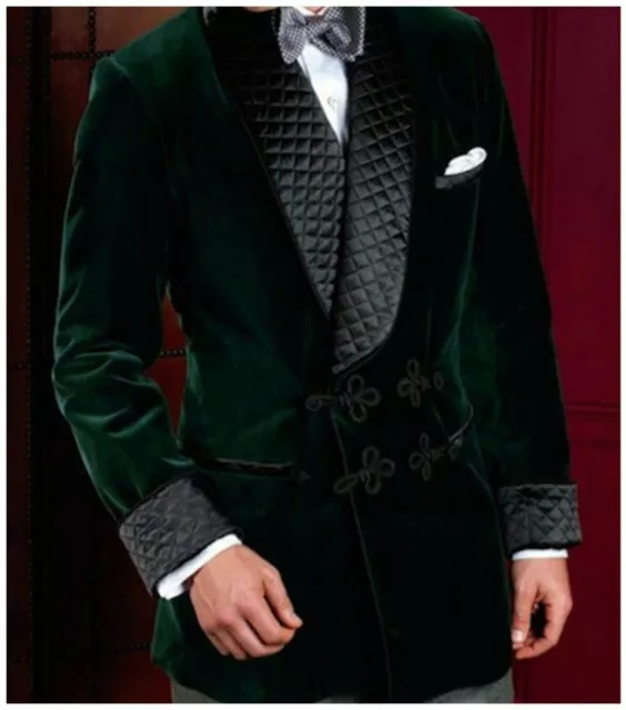 Men Green Smoking Jacket Blazers Elegant Luxury Stylish Designer Party Wear coat