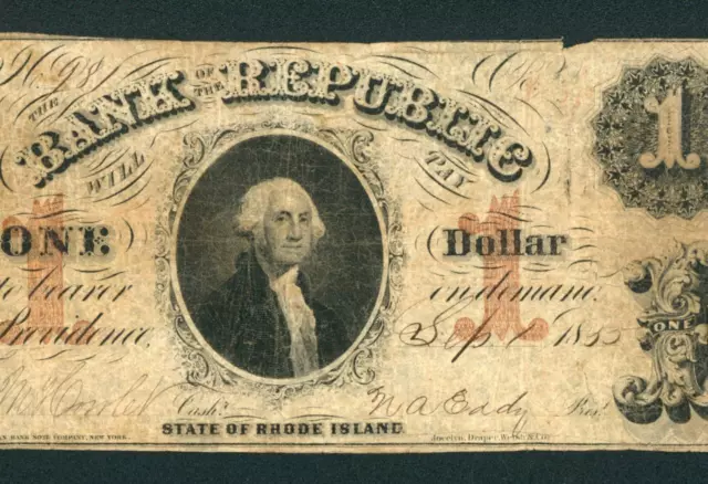 $1 1855 Bank of Republic - Rhode Island Obsolete Note ** DAILY CURRENCY AUCTION