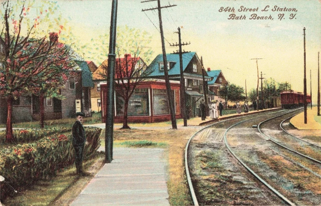 CARTE POSTALE 84TH Street Station Bath Beach New York NY Brooklyn 1907 ...