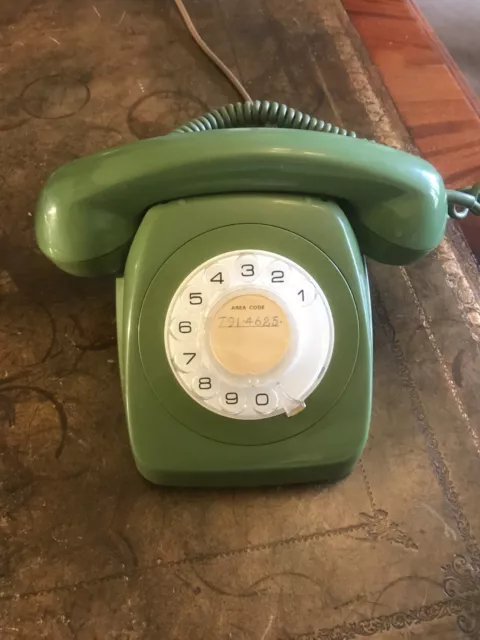 Rotary Dial Phone Vintage Pea/Olive Green Telephone Collectable Retro Decor