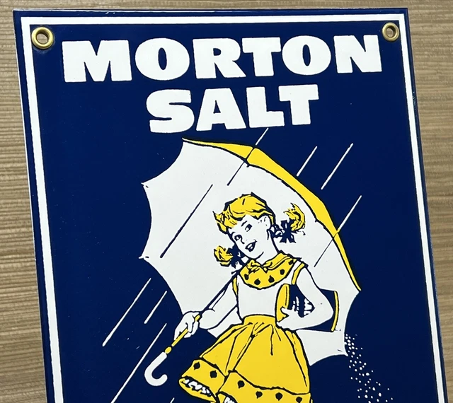 VINTAGE MORTON SALT Porcelain Sign Restaurant Diner Gas Station Kitchen