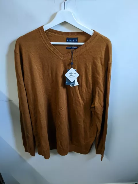 Reserve Jumper Mens 2XL XXL Brown Pure Merino Wool Sweater Brand New Adults