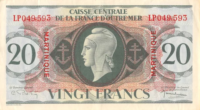 Martinique  20  Francs  L. 2.2.1944  P 24a  Series LP  Circulated Banknote SD718