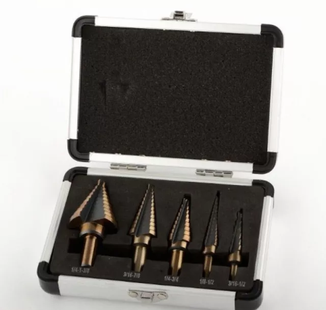 Cobalt Coated 5pc Step Bit SAE Cutting Holes Metal Aluminum Power Tool Drill Set