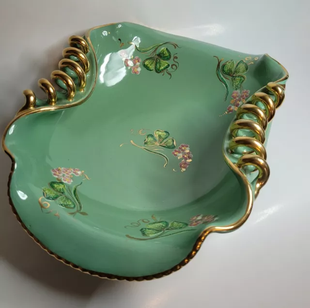 Rare Midcentury Grazia Deruta Italy Jade Green Bowl Hand-painted 1950s Spiral 3