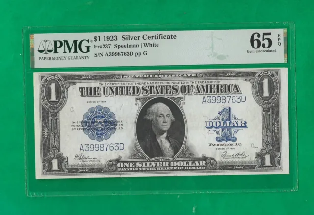 $1 1923 Silver Certificate PMG 65 w/epq Fr#237