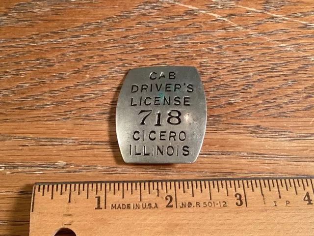 VINTAGE Brass TAXI Cab Drivers LICENSE Cicero, Illinois