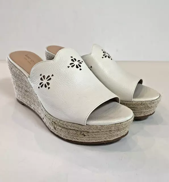 Kate Spade New York Tenley Espadrille Wedge Leather Sandals White Size 8.5