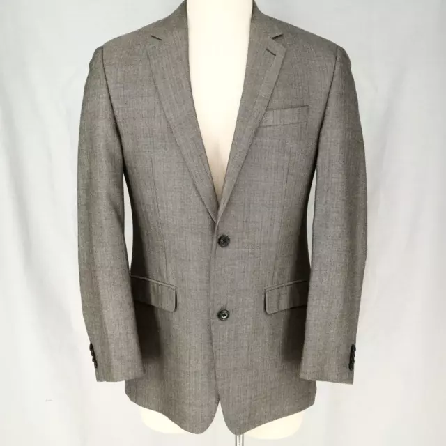 Michael Kors Gray Silk Wool Sport Coat Size 40L Mens Herringbone Jacket Blazer