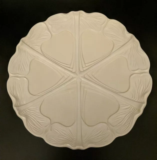 Gorgeous Art Nouveau Italian White Majolica Plate Lotus Leaves Stylized Pattern