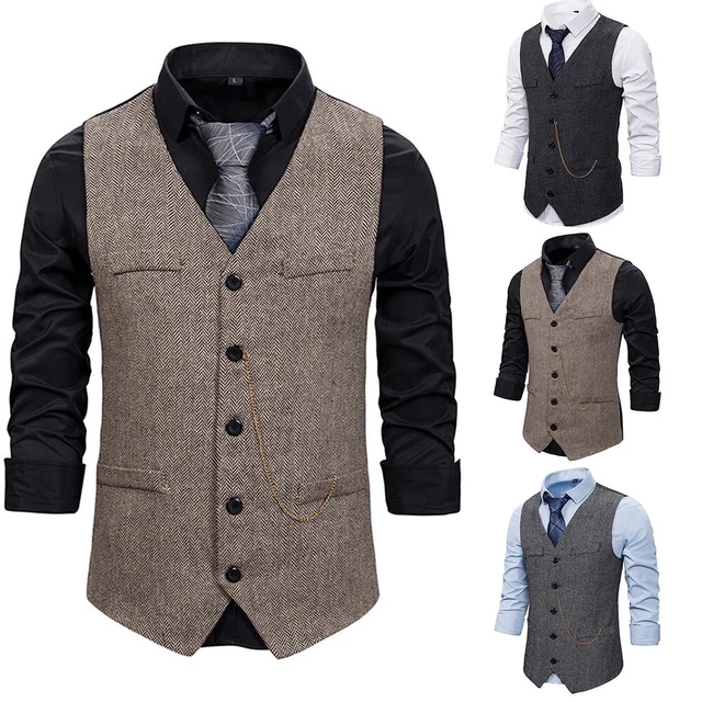 Casual Uomo / Uomo Tweed Gilet Vest-Retro Sottile Bavero Dentellato Gilet