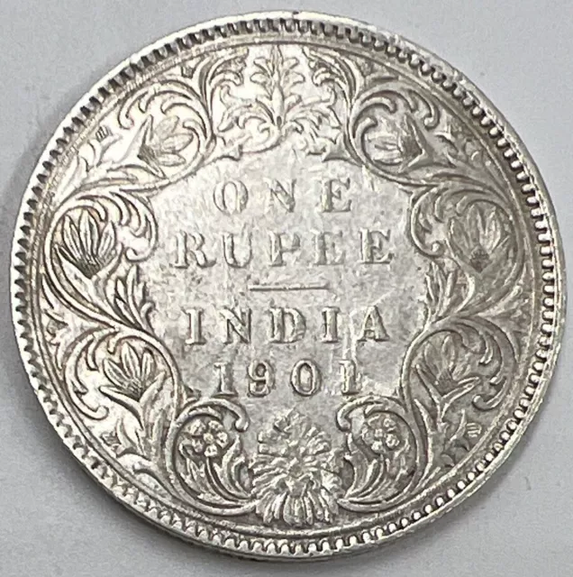 1901 India 1 One Rupee | Indian Silver Coin | Queen Victoria | Fine Grade | x559