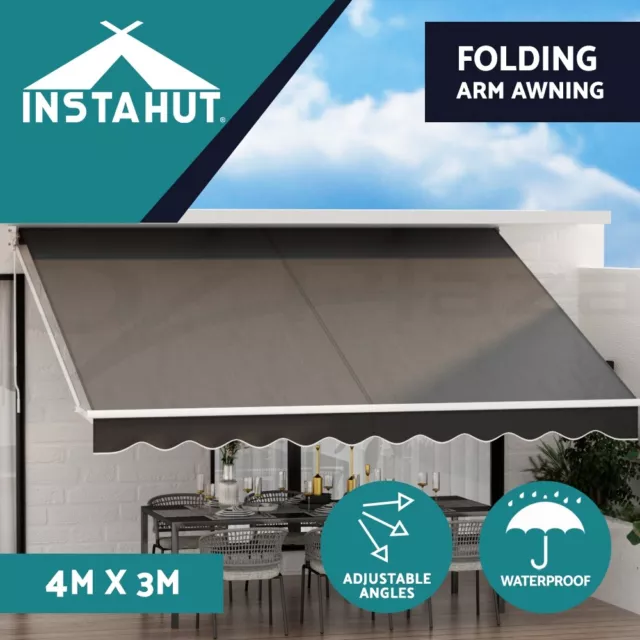 Instahut Retractable Folding Arm Awning Outdoor Awning Canopy 4Mx3M Grey