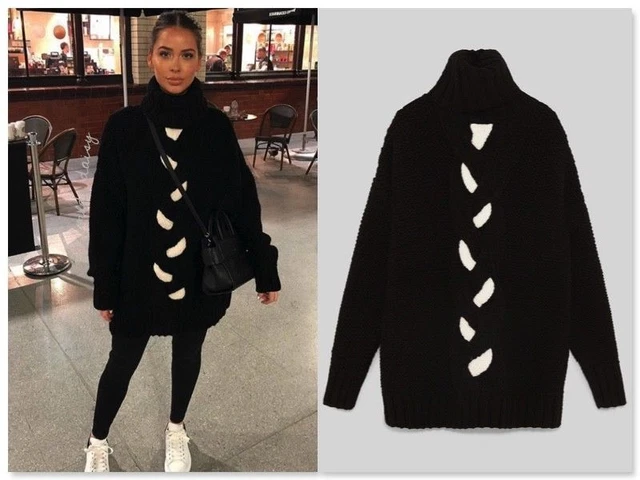 Zara contrasting sales cable knit coat