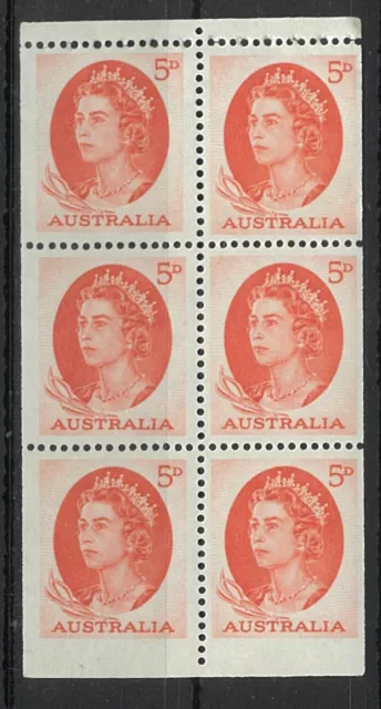 Australia 1965 QEII Red 5d Booklet Pane of 6 Stamps BW403c (SG354cb) MUH 29-16