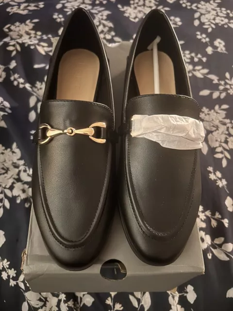 LOFT NEW Horsebit Black Faux Leather Loafers with Gold Hardware - Size 7 1/2