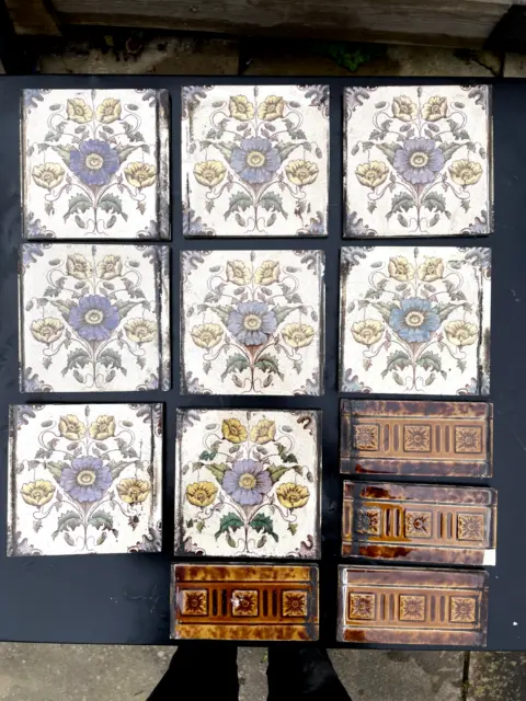 Victorian Fireplace Tile Set (12no.) and matching hearth tiles (15no.)