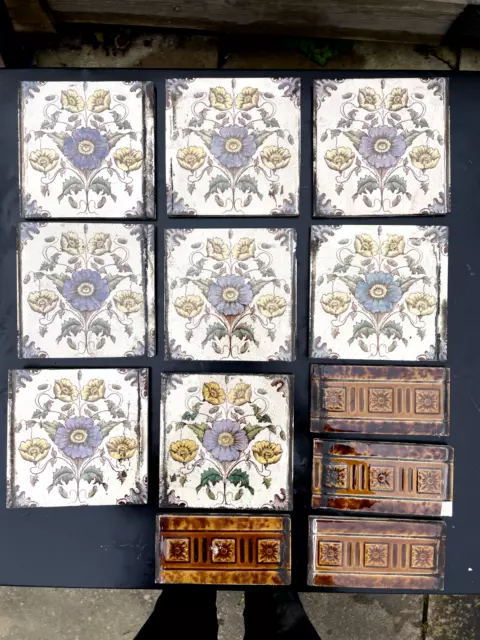 Victorian Fireplace Tile Set (12no.) and matching hearth tiles (15no.)